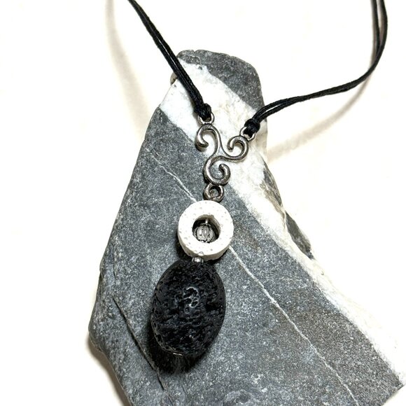 2/$20, Black & White Lava Stone Lariat Necklace, Genuine Gemstone Cord Necklace - Picture 4 of 11
